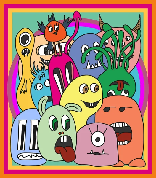 Carte drôle de monstres de dessin animé — Image vectorielle
