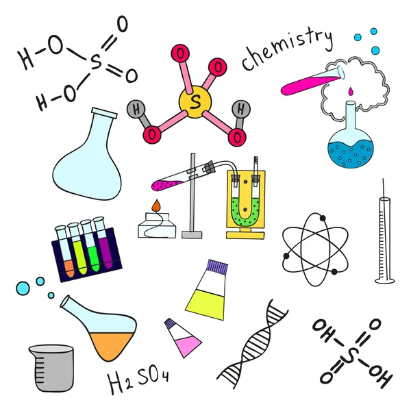 Schizzo colorato di elementi di scienza doddle — Vettoriale Stock