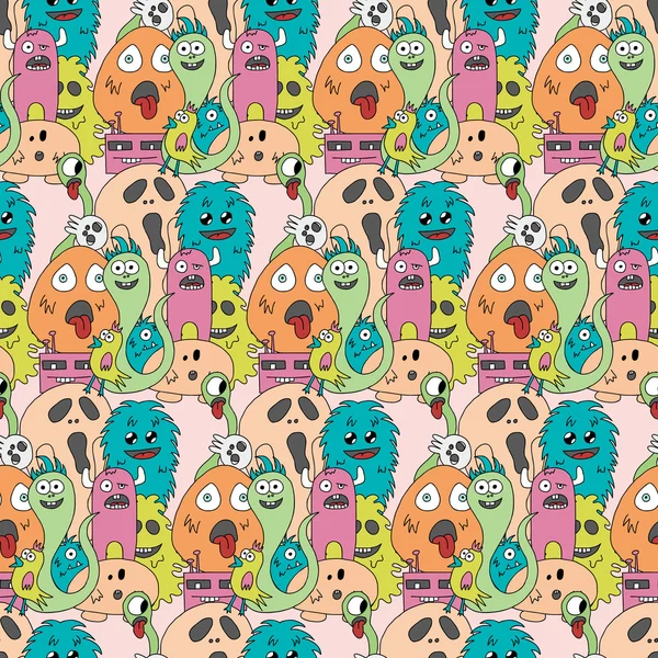 Doodle monster seamless mönster. — Stock vektor