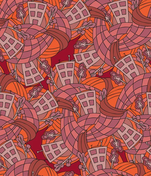Hand-drawn seamless pattern with abstract houses