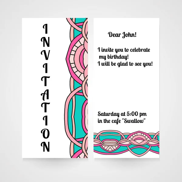 Invitation with abstract hand drawn pattern. — Stock Vector