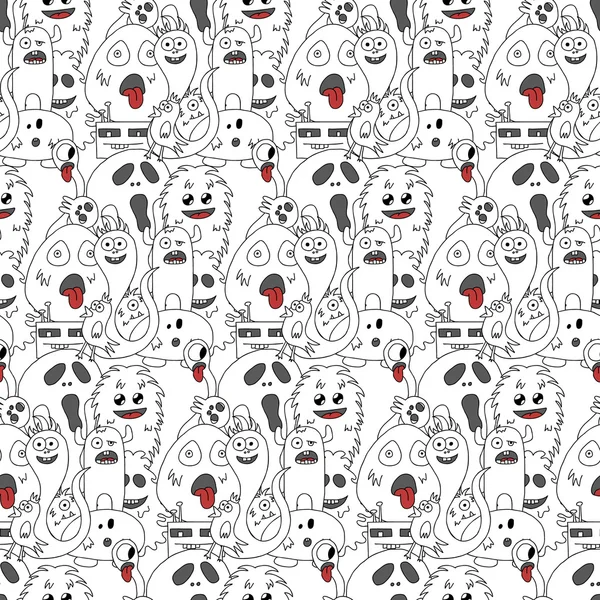 Doodle monsters seamless pattern. — Stock Vector