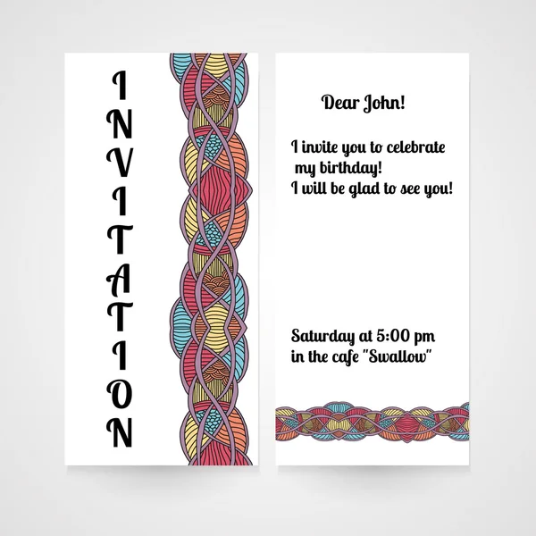 Invitation with abstract hand drawn pattern. — Stock Vector