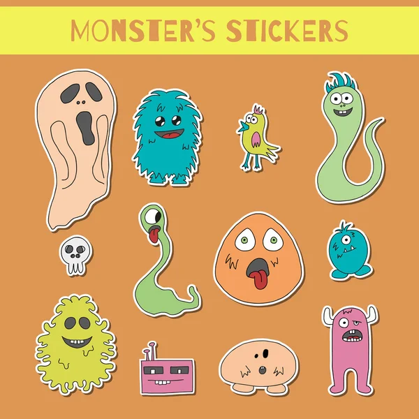 Grappige monsters stikers — Stockvector