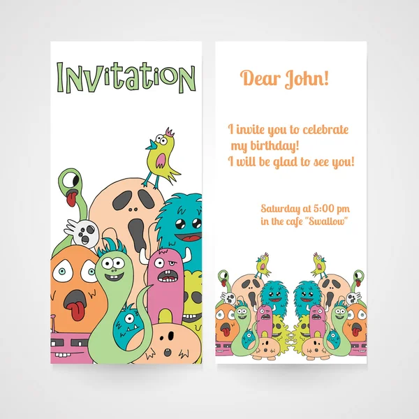 Invitation with abstract monsters pattern. — Stock Vector