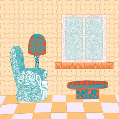 Abstract interior room in bright colors.