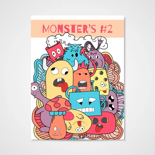 Cartaz engraçado dos monstros dos desenhos animados — Vetor de Stock