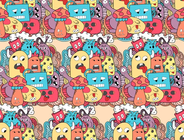 Doodle monsters seamless pattern. — Stock Vector