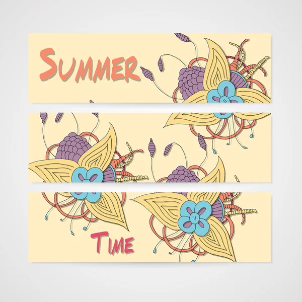Banner de veranos con flor abstracta dibujada en martillo . — Archivo Imágenes Vectoriales