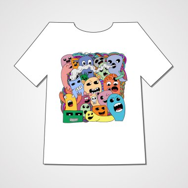 Canavarlar soyut kümesiyle T-shirt.