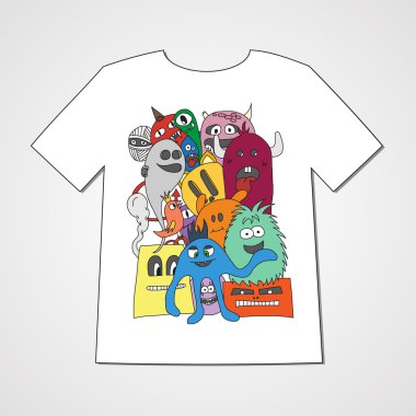 Canavarlar soyut kümesiyle T-shirt. 