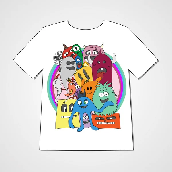 T-shirt with abstract set of monsters. — Stock Vector