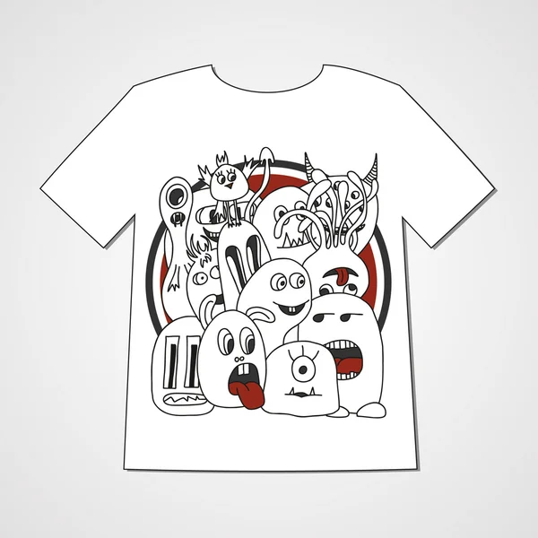 Camiseta con conjunto abstracto de monstruos . — Archivo Imágenes Vectoriales