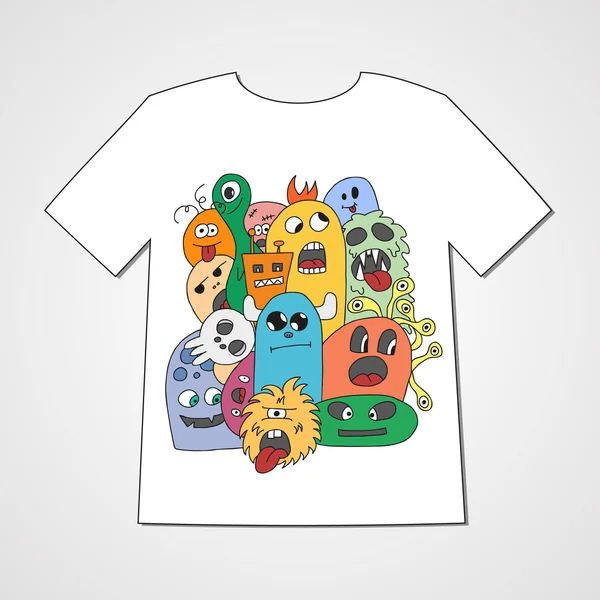T-shirt with abstract set of monsters. — Stock Vector