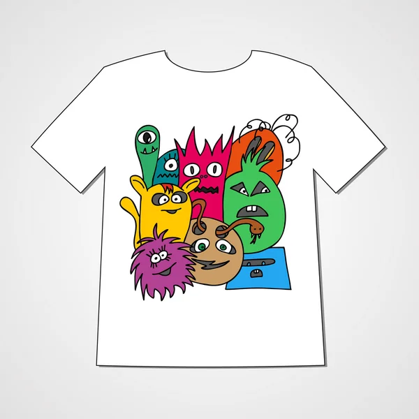 T-shirt med abstrakt uppsättning monster. — Stock vektor