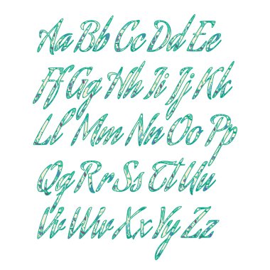 Doodle alfabesi ile soyut çiçek desenli.