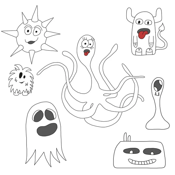 Set van doodle monsters pictogrammen — Stockvector