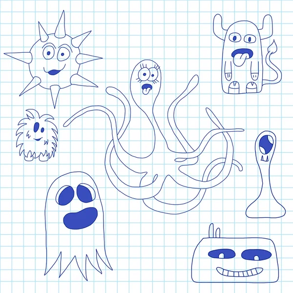 Set van doodle monsters pictogrammen — Stockvector