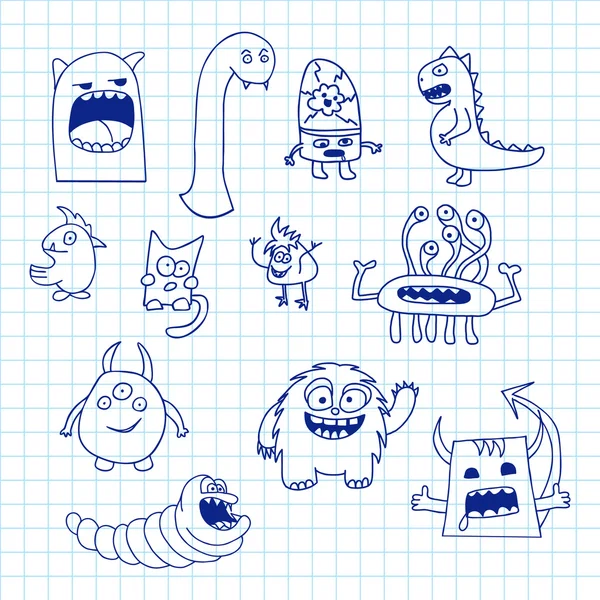 Reihe von Doodle-Monstern — Stockvektor