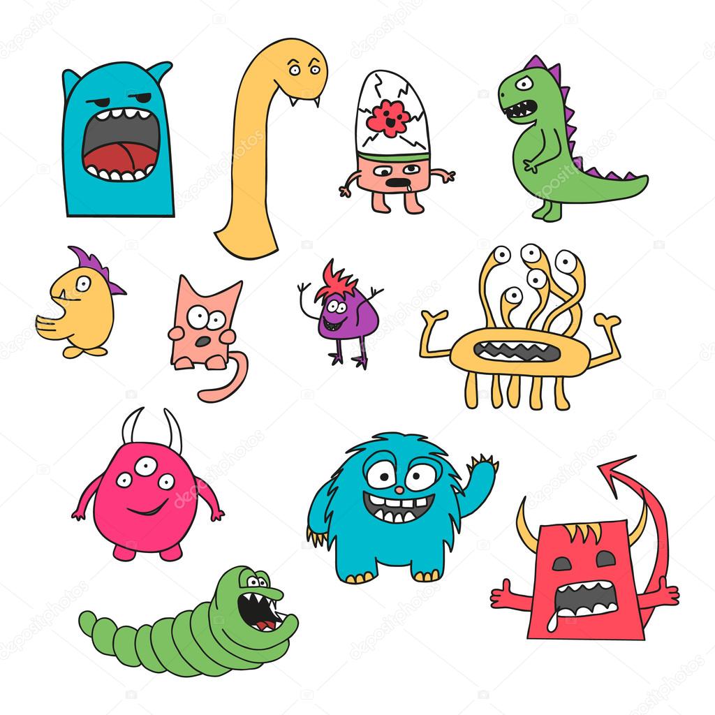 Set of doodle monsters icons
