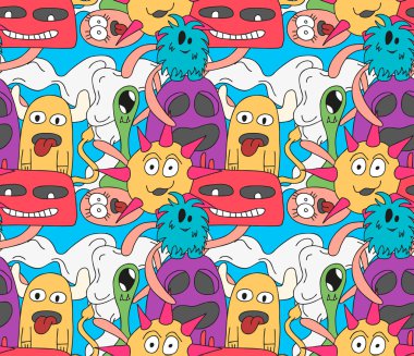 Doodle canavarlar seamless modeli parlak renkler.