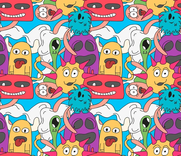 Doodle monsters seamless pattern in bright colors. — Stock Vector