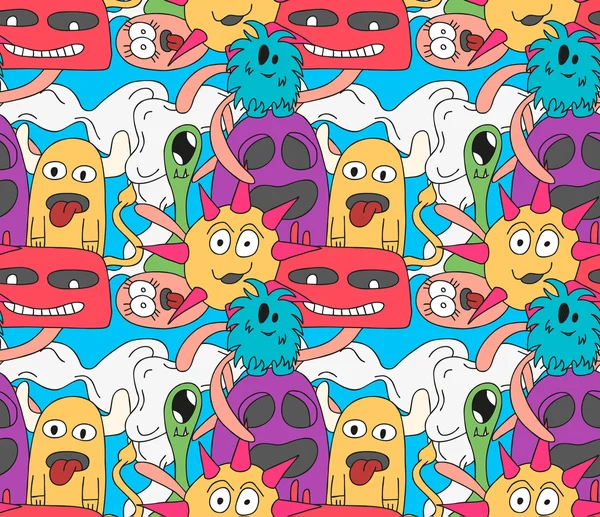 Doodle monster seamless mönster i ljusa färger. — Stock vektor