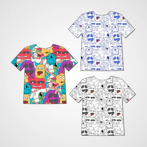 Conjunto de tres camisetas con monstruos divertidos abstractos . — Vector de stock