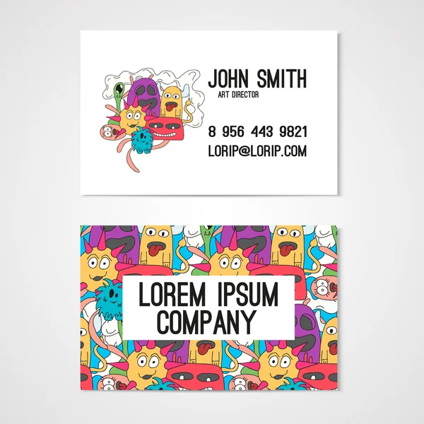 Business card template whit funny doodle monstes. Corporate identity. — Stock Vector