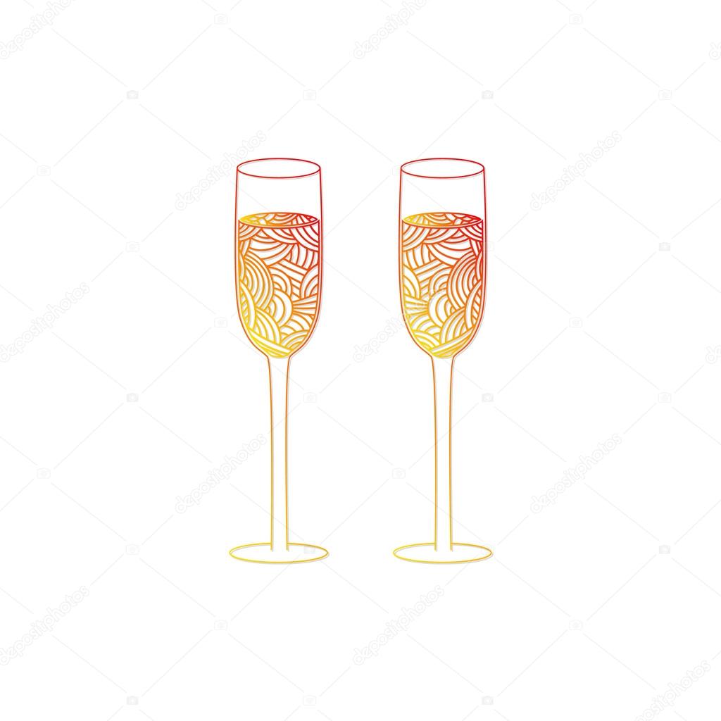 Champagne glass with abstract doodle pattern. Christmas collection.