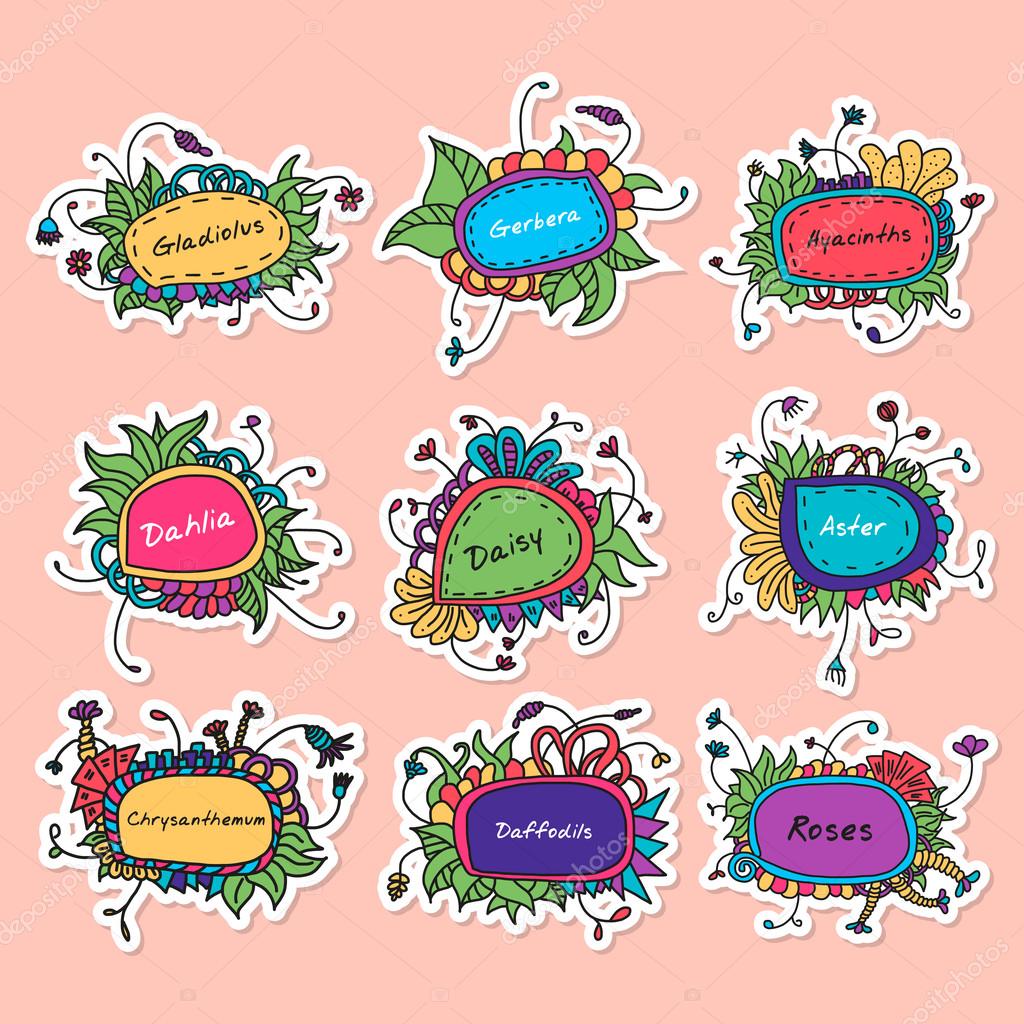 Set of round floral frames. Could be used for bages, label or tag. Vector illustration