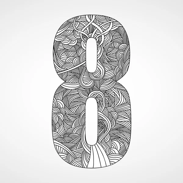 Numéro "8" avec motif gribouillé abstrait dessiné à la main . — Image vectorielle