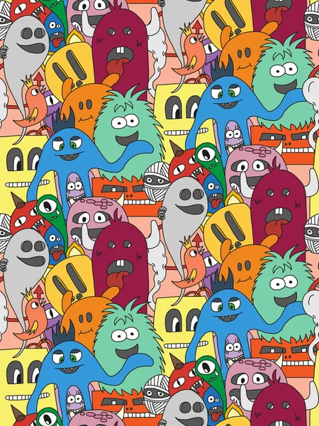 Doodle monsters seamless pattern — Stock Vector