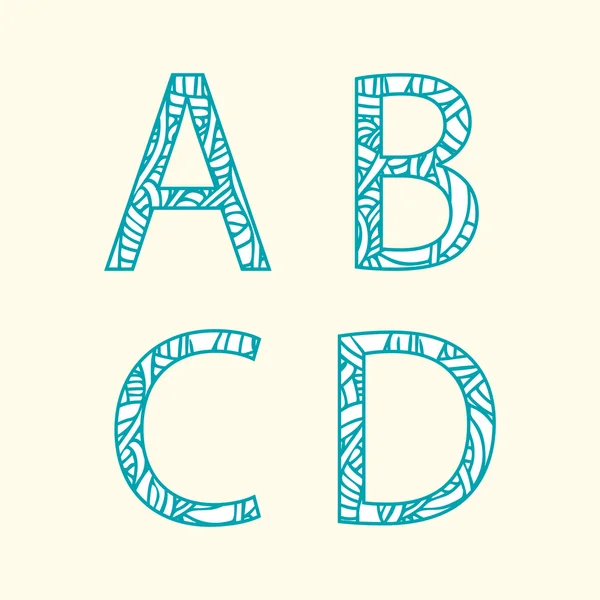 Doodle alphabet. Letter "A", "B", "C', "D'. — Stock Vector