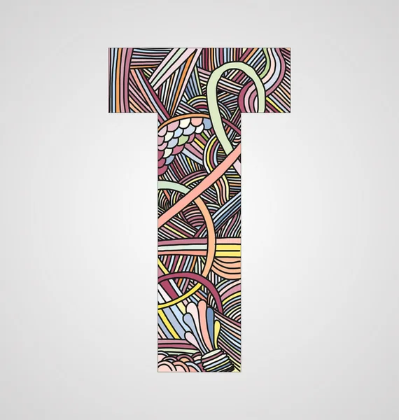 Letra "T" del alfabeto doodle — Vector de stock