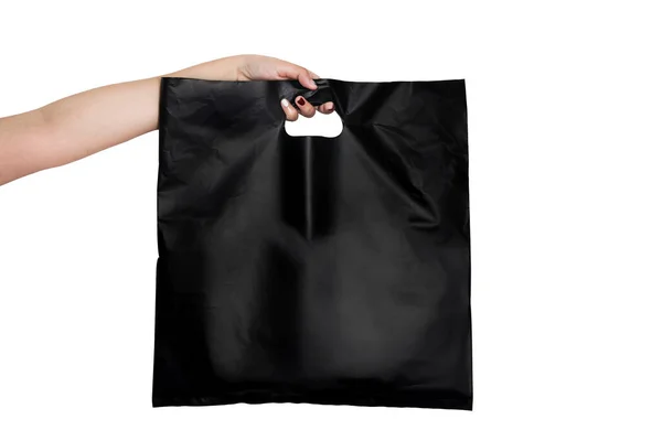 Czarny Plastikowy Worek Zakupy Izolowany Białym Tle Maską Zaciskową — Zdjęcie stockowe