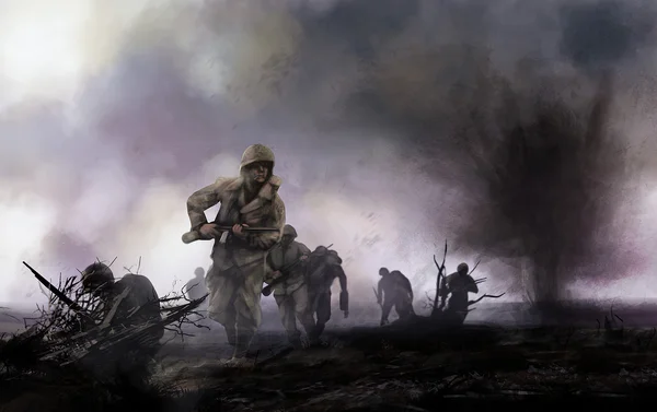 American soldiers on battlefield. — Stock Photo, Image