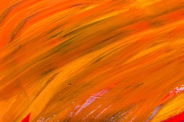 Tablo dokusunda kırmızı ve sarı yağlı boya renklerinin soyut arkaplan fotoğrafı.