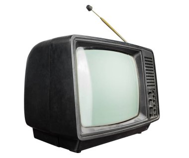 Eski siyah bir Sovyet televizyonunun beyaz arka plandaki izole edilmiş fotoğrafı..