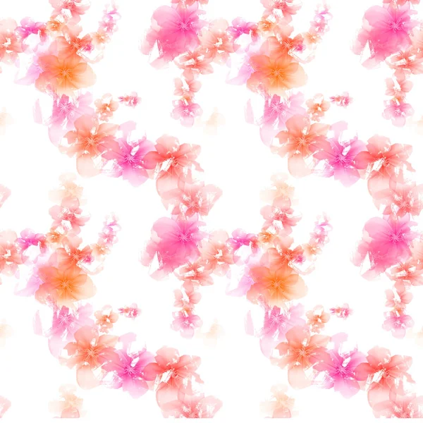 Abstract Seamless Red Toned Sakura Flowers Pattern Illustration White Background — Stock Photo, Image