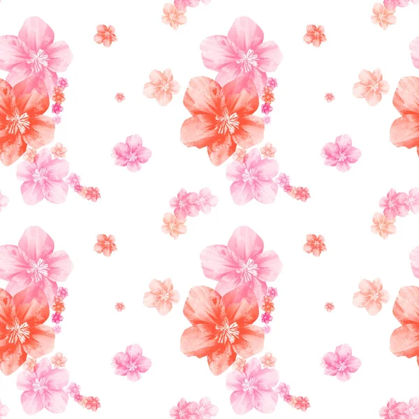 抽象的なシームレスな赤トーン日本の桜の花のパターン図白の背景 — ストック写真