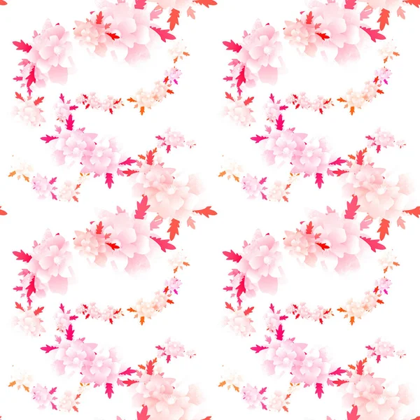 抽象的なシームレスな白基調の花のパターン図ピンク オレンジと赤の色 — ストック写真