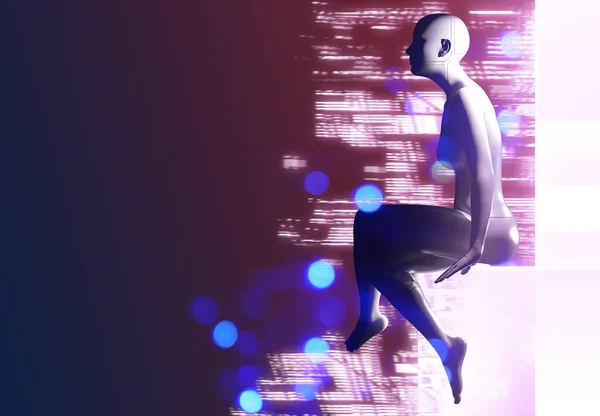 Återge Illustration Kvinnliga Cyber Robot Sitter Rosa Färgade Glödande Stand — Stockfoto