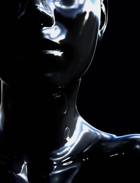 Abstrakte Darstellung Des Schwarz Glänzend Bemalten Weiblichen Gesichts Auf Schwarzem — Stockfoto