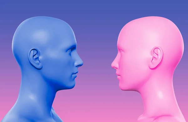 Darstellung Von Blau Und Rosa Gefärbten Männlichen Und Weiblichen Gesichtern — Stockfoto