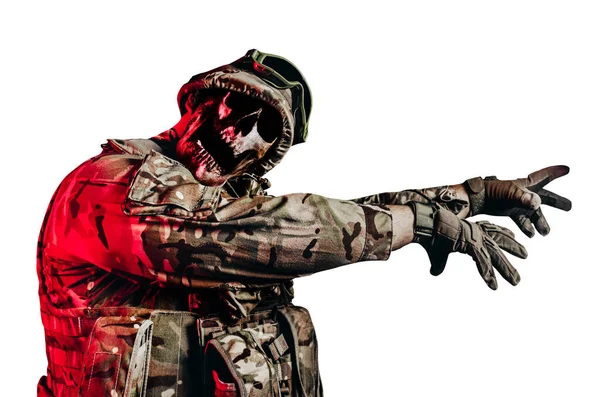 Isoliertes Foto Von Untoten Zombie Soldaten Uniform Und Gepanzerter Kleidung — Stockfoto