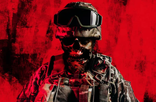 Illustration Odöda Zombie Soldat Ansikte Uniform Och Bepansrade Kläder Står — Stockfoto