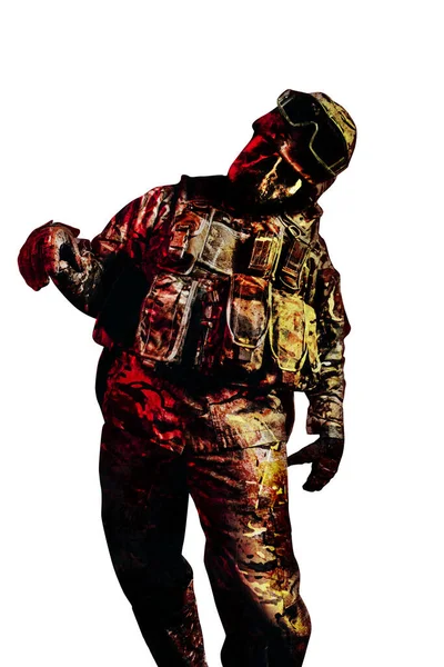 Photo Isolée Zombie Mort Vivant Soldat Uniforme Vêtements Blindés Pose — Photo