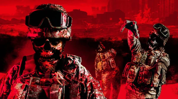 Illustratie Van Ondode Zombie Soldaten Squad Uniform Gepantserde Kleding Lopen — Stockfoto
