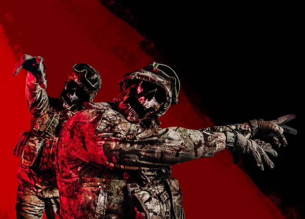 Soldats Zombies Morts Vivants Uniforme Vêtements Blindés Pose Marche Avec — Photo